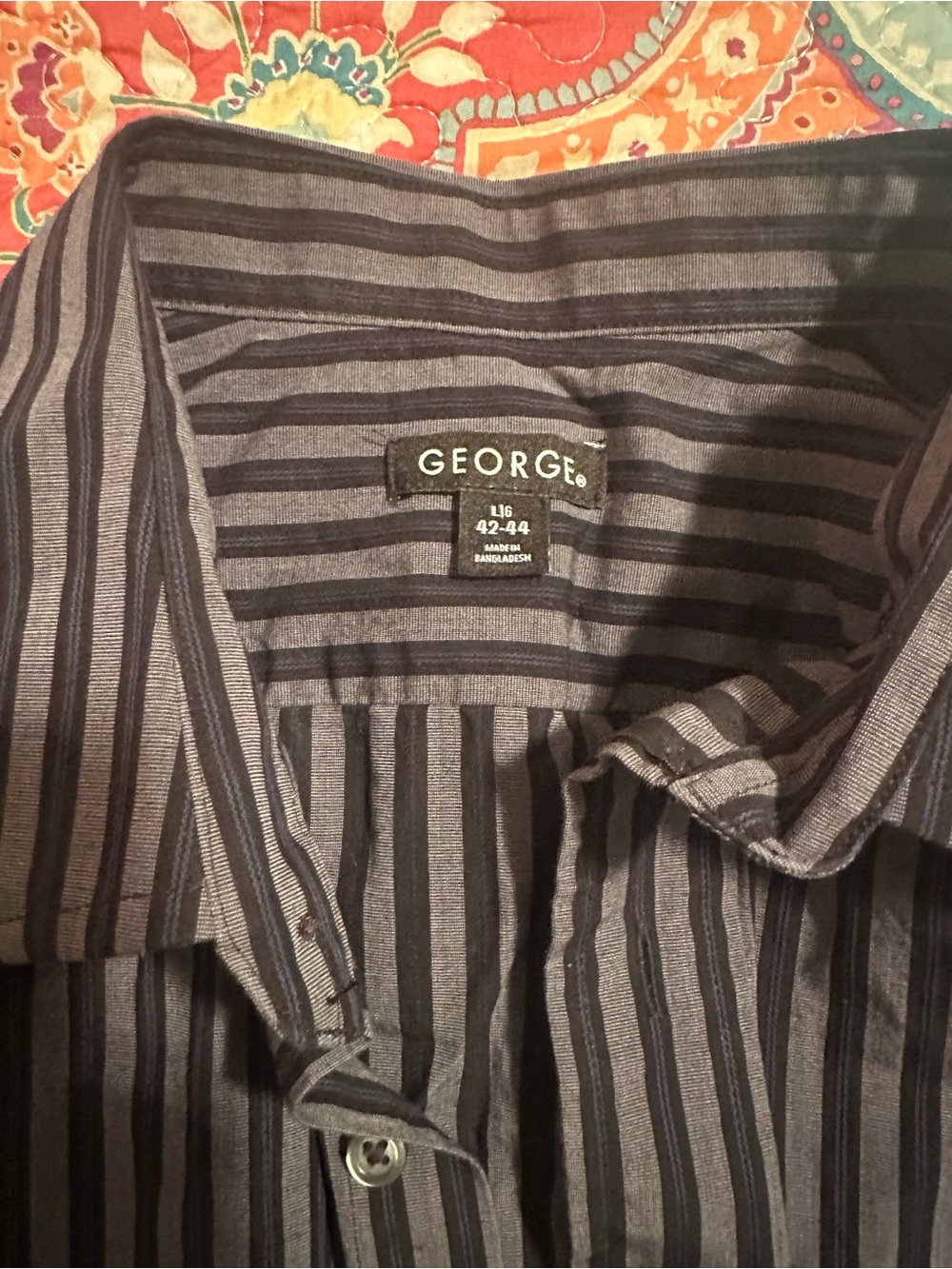 George Men’s Black and Gray Striped Button-Down Shirt